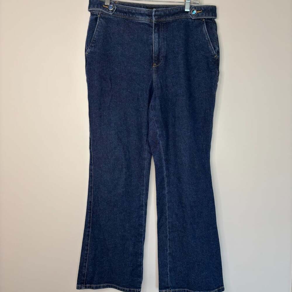Talbots flare leg high waist jean womens 10P denim slash pockets preppy stretch